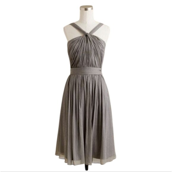 NEW J Crew Collection Dress Sinclair Silk Crepe Chiffon‎ Gray Short Halter 2 - Picture 1 of 14